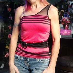 Neon Coral/Black One-Shoulder Top